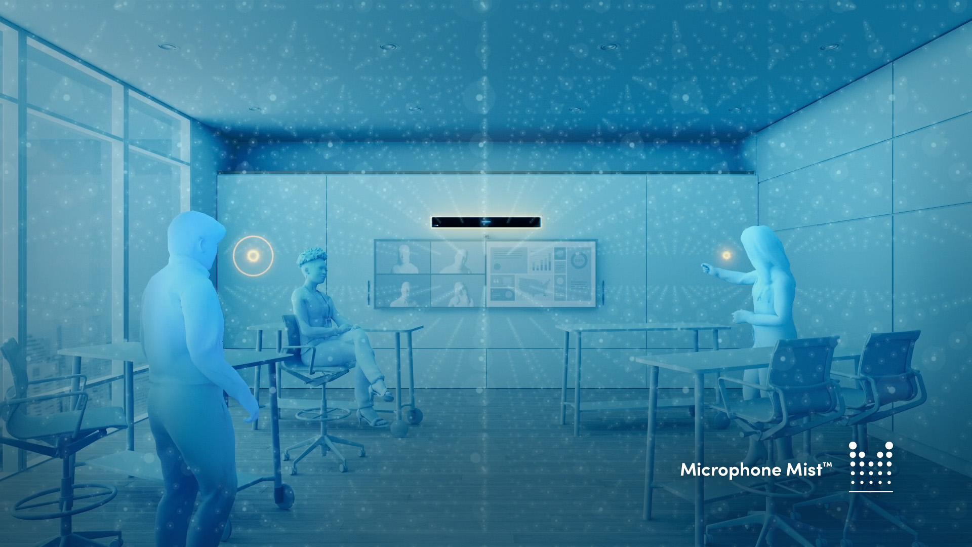 Nureva Microphone Mist technology filling a meeting room with virtual microphones